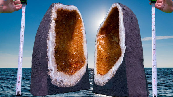"STRENGTH THROUGH THE HARDSHIPS" Huge High Quality 19.00 Citrine Geode Pair CG-47