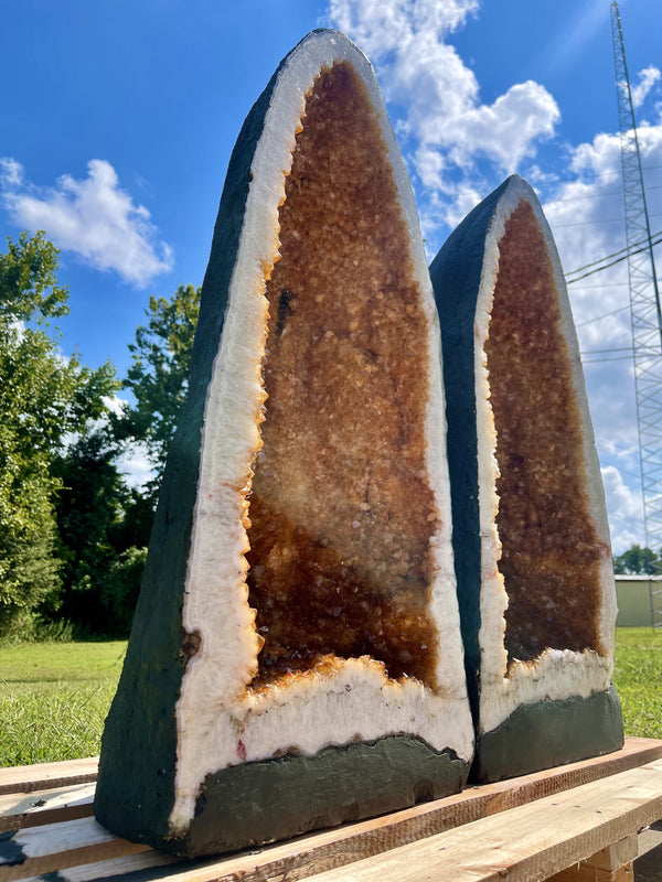 "LIGHT MY FIRE" Huge Citrine Geode Pair 35.00" VERY High Quality CG-87