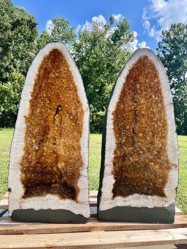 "LIGHT MY FIRE" Huge Citrine Geode Pair 35.00" VERY High Quality CG-87